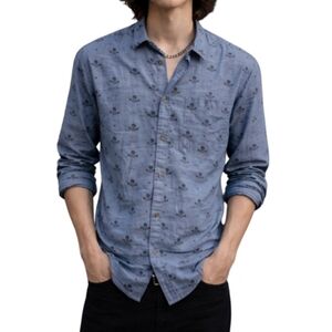 Vans Button Up Shirt Skull and Guitar Crossbone Medium Mens